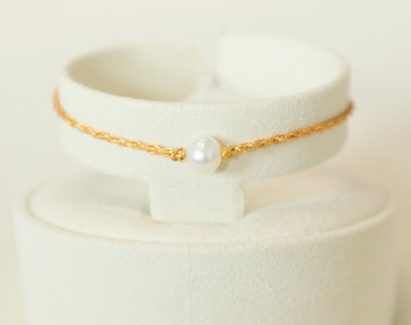 925 Sterling Silver Natural Pearl Lucky Bracelet-Malt Gold J10 - สร้อยข้อมือ - ไข่มุก สีทอง