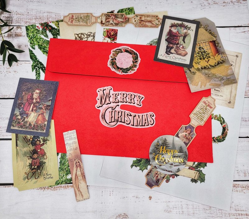 Vintage Christmas gifts washi stickers and tags for scrapboo - 紙膠帶/和紙/PET - 紙 多色