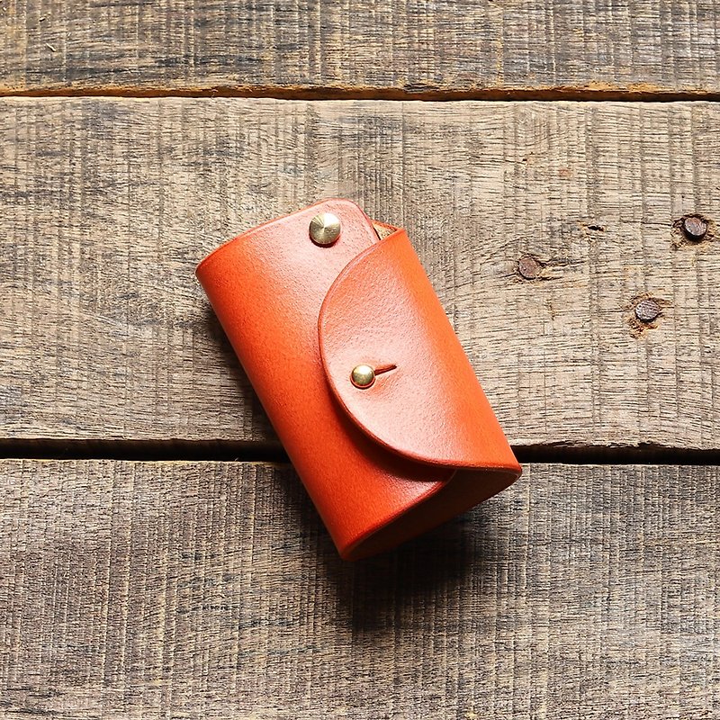 Minimal car key bag | Autumn maple red hand-dyed vegetable tanned cow leather | Pure copper hardware | Multi-color - Keychains - Genuine Leather Red