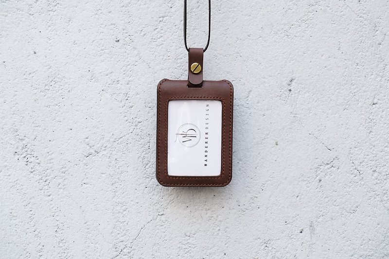 Chocolate Brown vegetable tanned leather double layer ID holder - ที่ใส่บัตรคล้องคอ - หนังแท้ 