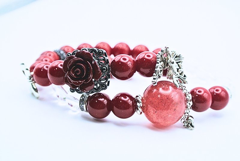 ~生命靈數9~天然紅瑪瑙與白水晶雙圈能量升級手串 - 手鍊/手環 - 水晶 紅色