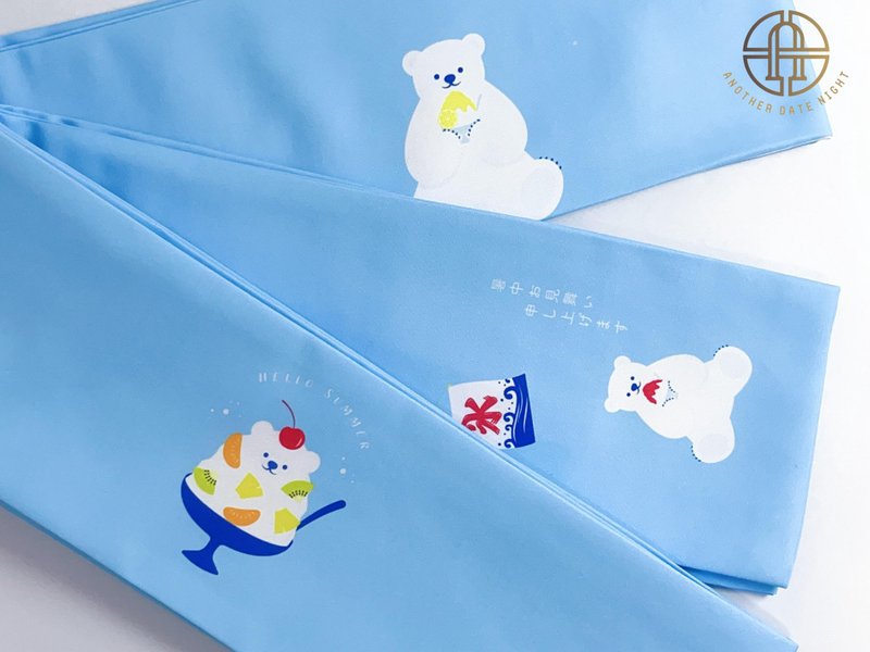 Summer Chill Polar Bear Obi, Double Sided Hanhaba Obi, Yukata Obi, Festival obi - เข็มขัด - เส้นใยสังเคราะห์ สีน้ำเงิน