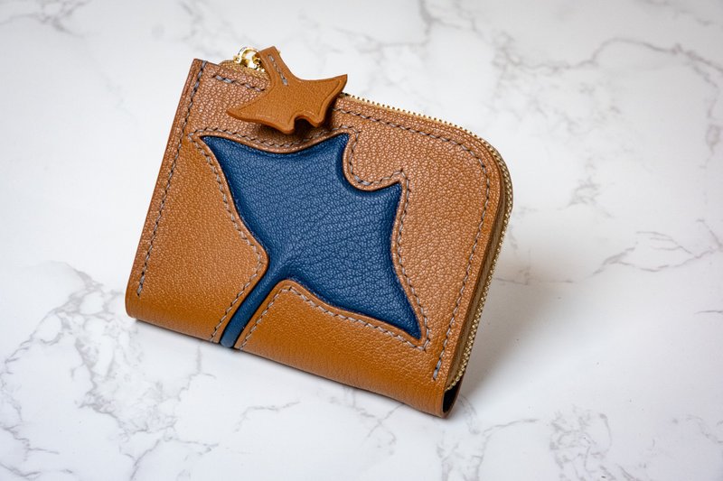 DB-MT03 leather creation: L-shaped stingray coin purse - Coin Purses - Genuine Leather Brown