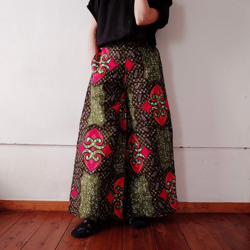 African print Kollëre original wide pants - กางเกงขายาว - ผ้าฝ้าย/ผ้าลินิน สีเขียว