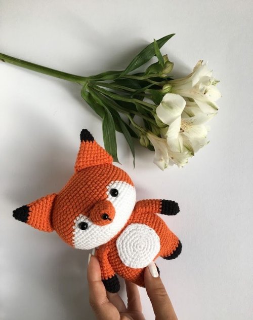 KnitInBy Fox toy, fox baby plush, red fox figurine, handmade fox, baby gift.