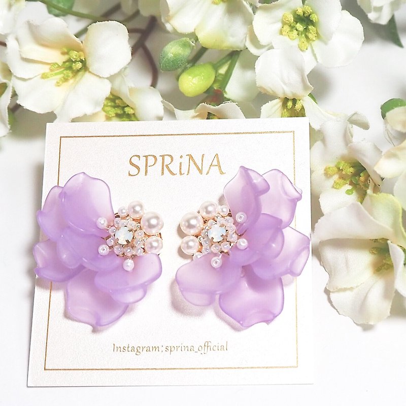 Flower Frill 【purple】 - Earrings & Clip-ons - Acrylic Purple