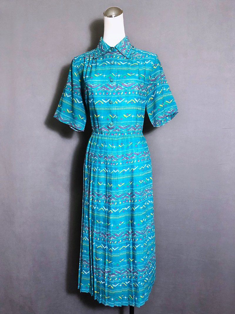 Lake Green Totem Short Sleeve Vintage Dress / Foreign Return to VINTAGE - ชุดเดรส - เส้นใยสังเคราะห์ สีเขียว