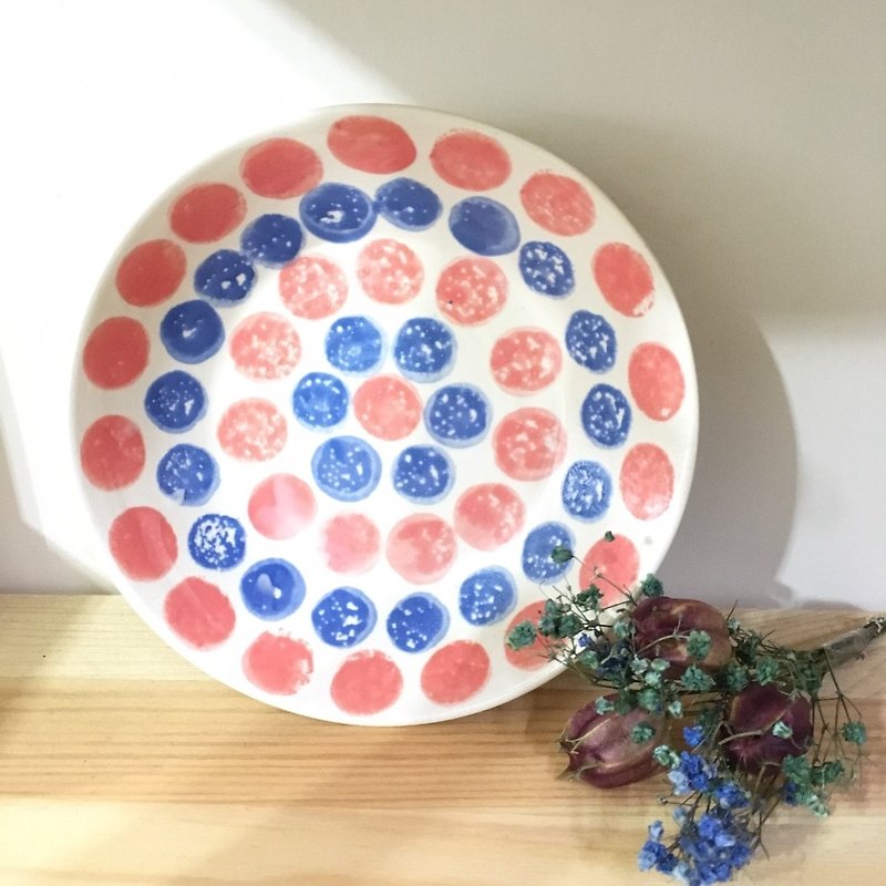 フラワー陶器皿 - 青/赤 - 小皿 - 陶器 レッド