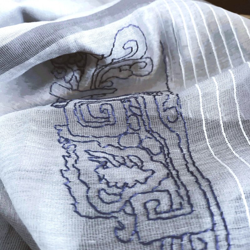 免費手綉英文字母 手工刺繡百搭真絲羊毛圍巾 - 建築美學 - 圍巾/披肩 - 羊毛 灰色