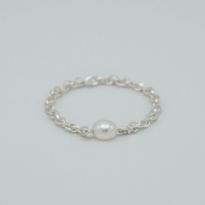 Donut mini fingertip cream pearl chain ring 925 Silver antioxidant - General Rings - Pearl Khaki