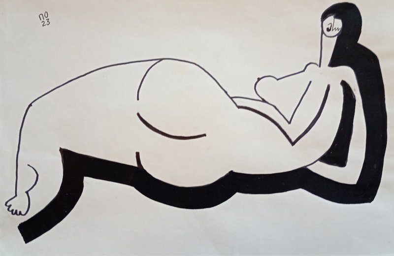 Reclining Nude Artwork | Female Figure Drawing | Contemporary Wall Art | Modern - โปสเตอร์ - กระดาษ ขาว