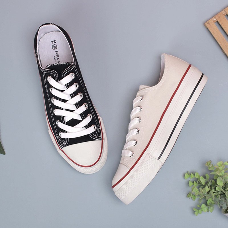 Plain all-match canvas casual shoes 1CM23 - Women's Casual Shoes - Faux Leather Black