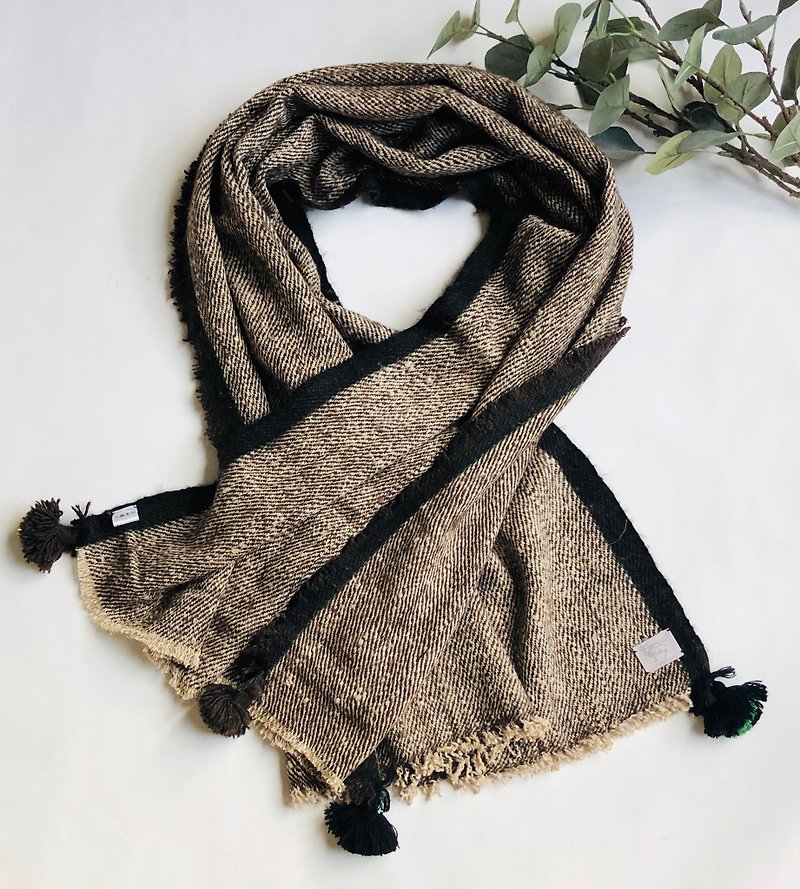 Yak wool X law silk handwoven shawl - Scarves - Wool Brown