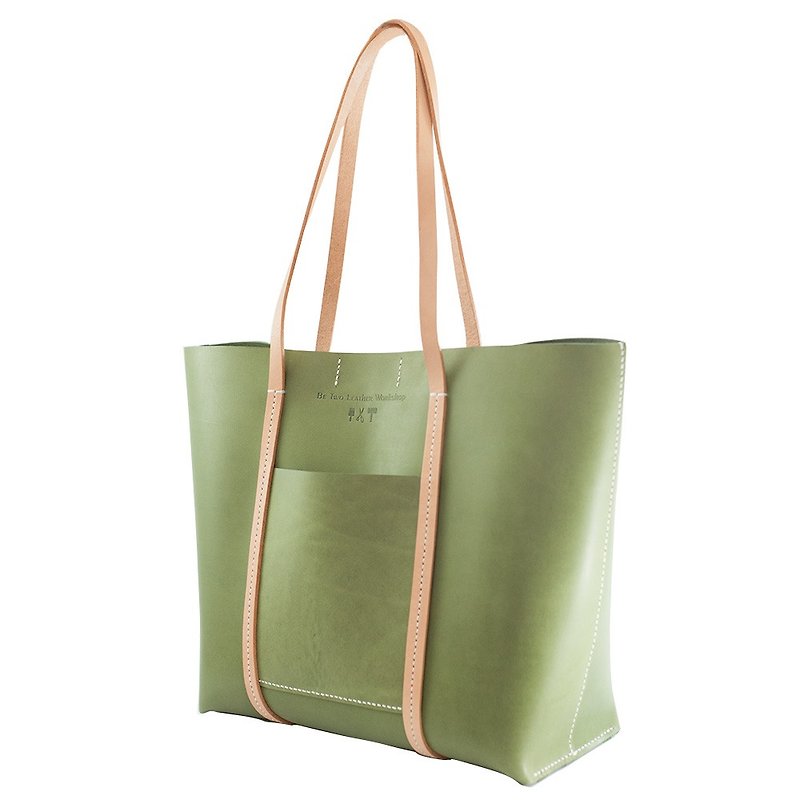 【Be Two】 charming green tote bag / portable shoulder bag / handbag / shoulder bag / side backpack / leather tote bag / dumpling bag / large capacity tote bag / mom bag / Christmas gift - Messenger Bags & Sling Bags - Genuine Leather Green