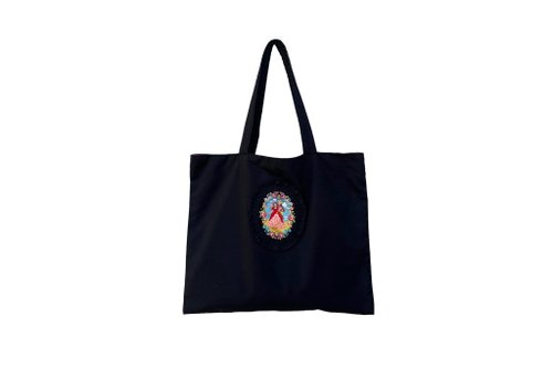 ハンドメイド手刺繍バッグ AMBIDEX Store ○〇ひらひらパンジーかぎ針刺繍 バッグ(F クロ