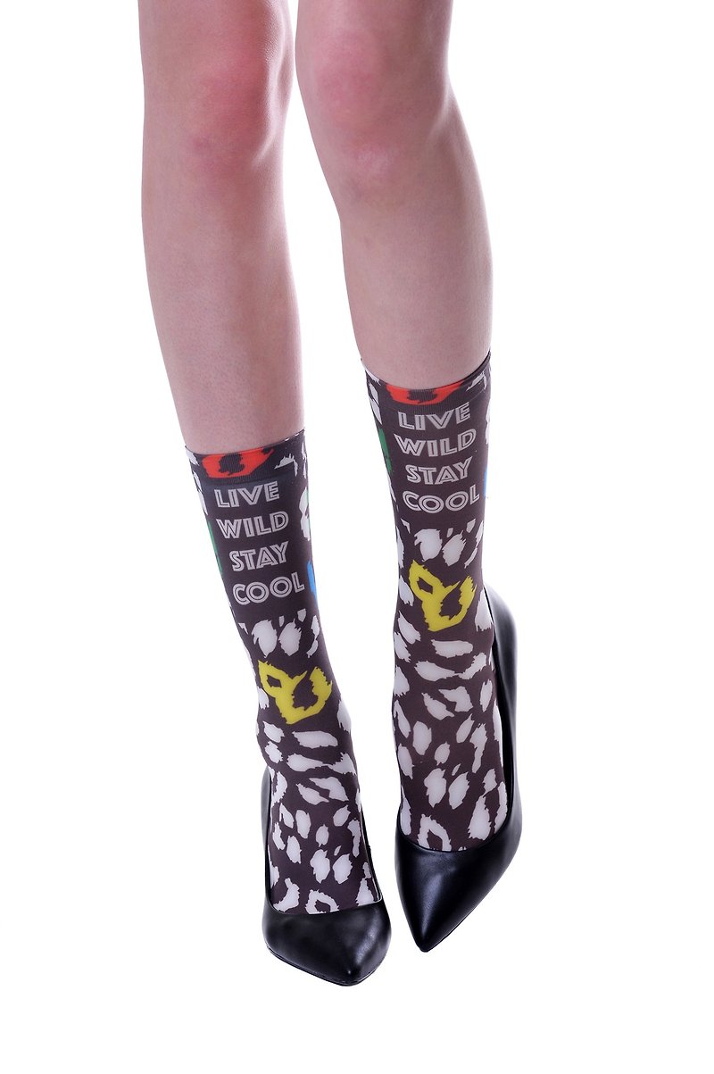 American Fools Day Printed Stockings-Wild Leopard SS 00231 - ถุงเท้า - เส้นใยสังเคราะห์ 