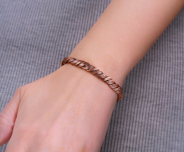 Unique Copper Wire Wrapped Bracelet for Him or Her Unisex Bangle Jewellery by WireWrapArt Woven Wire Jewelry Small Size 16 cm | WireWrapArt