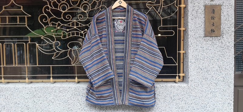 AMIN'S SHINY WORLD thick jacquard knitted ethnic stripe contrast color KIMONO - Men's Coats & Jackets - Cotton & Hemp Multicolor