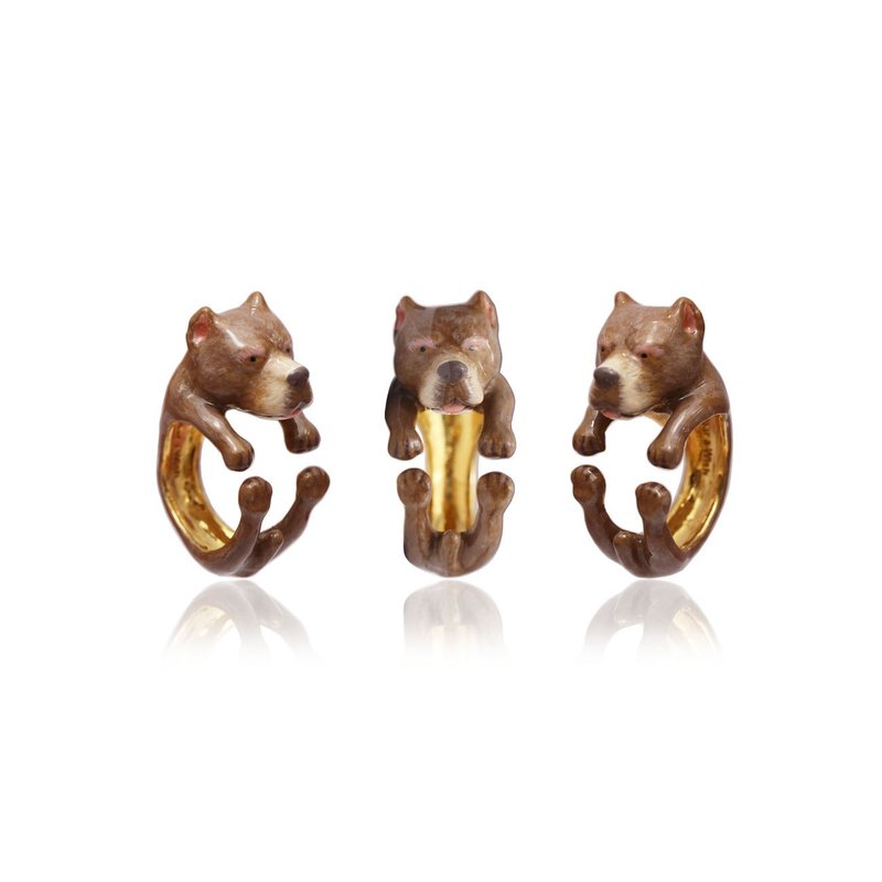 Pitbull ring (Brown)‧Handmade by craftsman‧18K gold and Bronze - แหวนทั่วไป - ทองแดงทองเหลือง 