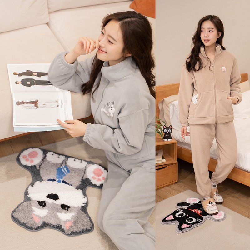 小黑貓 雪納瑞 地毯 防滑地毯 絨【D35/D36】 - 地墊/地毯 - 棉．麻 黑色