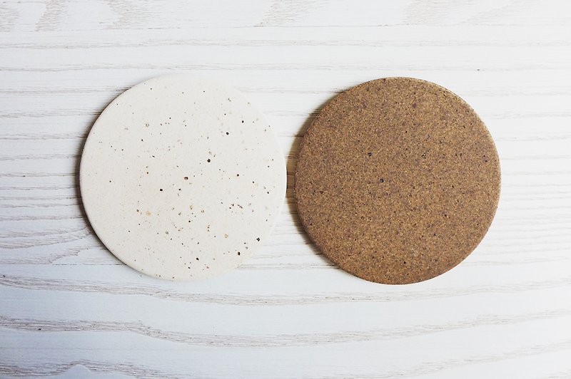 Instant dry coaster [surprised the Value Pack 2] - classic white + brown rustic Japanese Li Feng Tang Gui diatomaceous earth Diatomaceous earth instantly drops water droplets inhibit bacterial gift - Coasters - Other Materials 