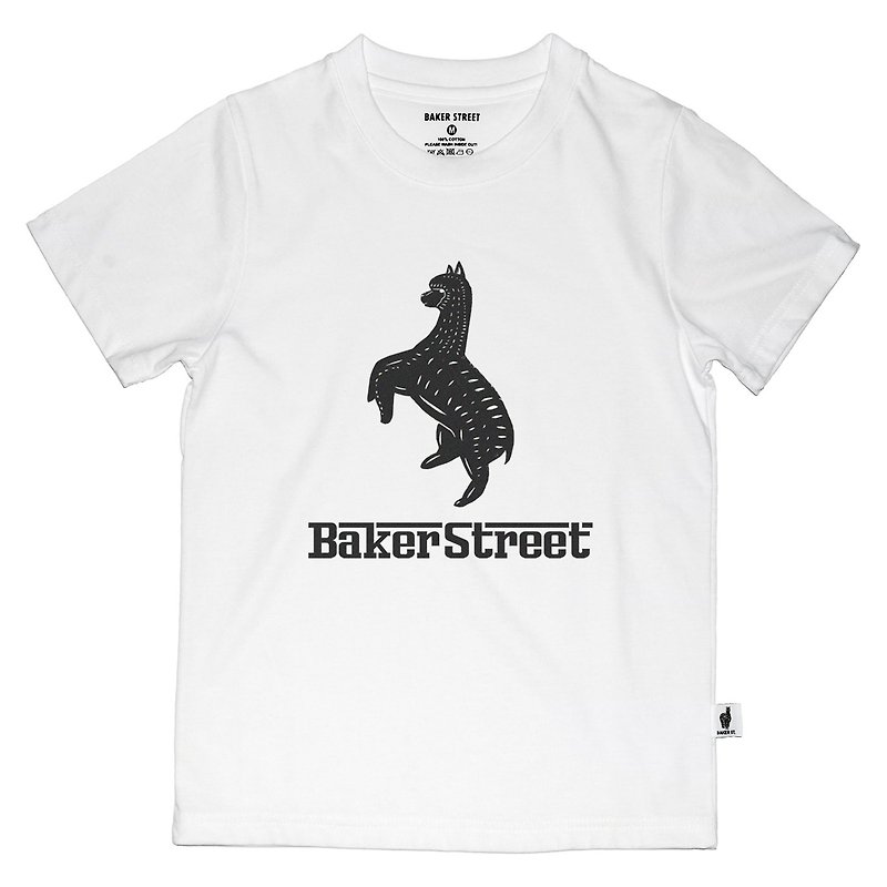 英國潮流品牌【Baker Street 貝克街】童裝．純棉．短袖潮T．羊駝好威．Prancing Alpaca Printed T-shirt for Kids - 其他 - 棉．麻 白色
