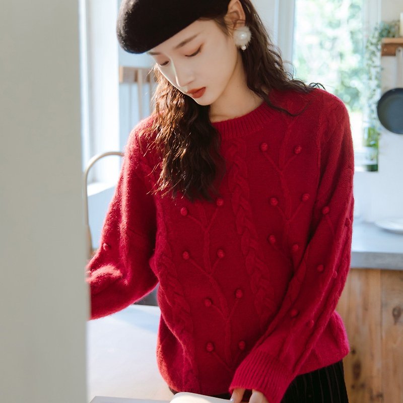 Retro western twist thick pullover sweater women fall and winter wear loose loose knit sweater all-match sweater top - สเวตเตอร์ผู้หญิง - วัสดุอื่นๆ 
