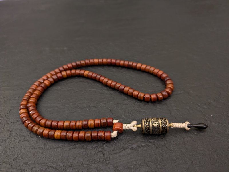 Yak bone mala necklace rosary 108 prayer beads vintage Tibetan Buddhist wheel - สร้อยคอ - เครื่องเพชรพลอย สีส้ม