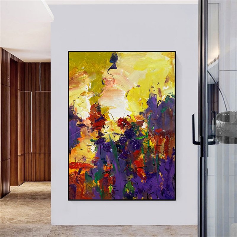 夏花/手繪油畫/抽象/原創商品/肌理裝飾畫/掛畫/客廳/走廊書房畫 - 海報/掛畫/掛布 - 亞麻 多色