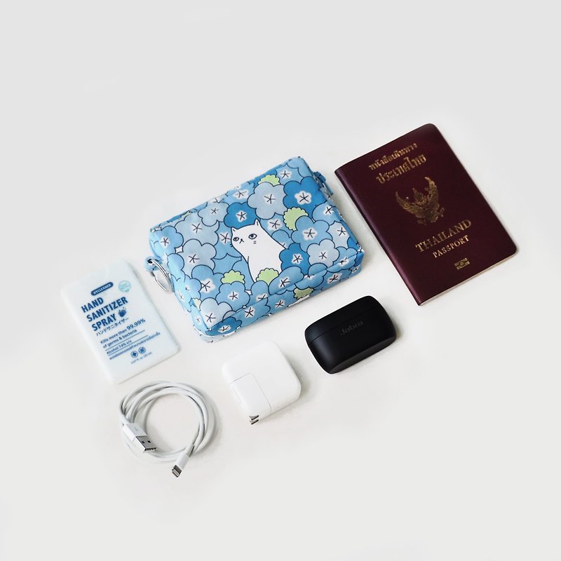 Canvas Polyester Mid Box Blue Cat Passport 13x9x3.5 cm. - 其他 - 聚酯纖維 藍色