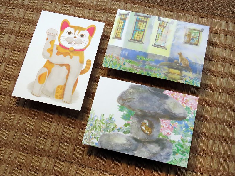 Orange cat postcard set of three - การ์ด/โปสการ์ด - กระดาษ สีส้ม