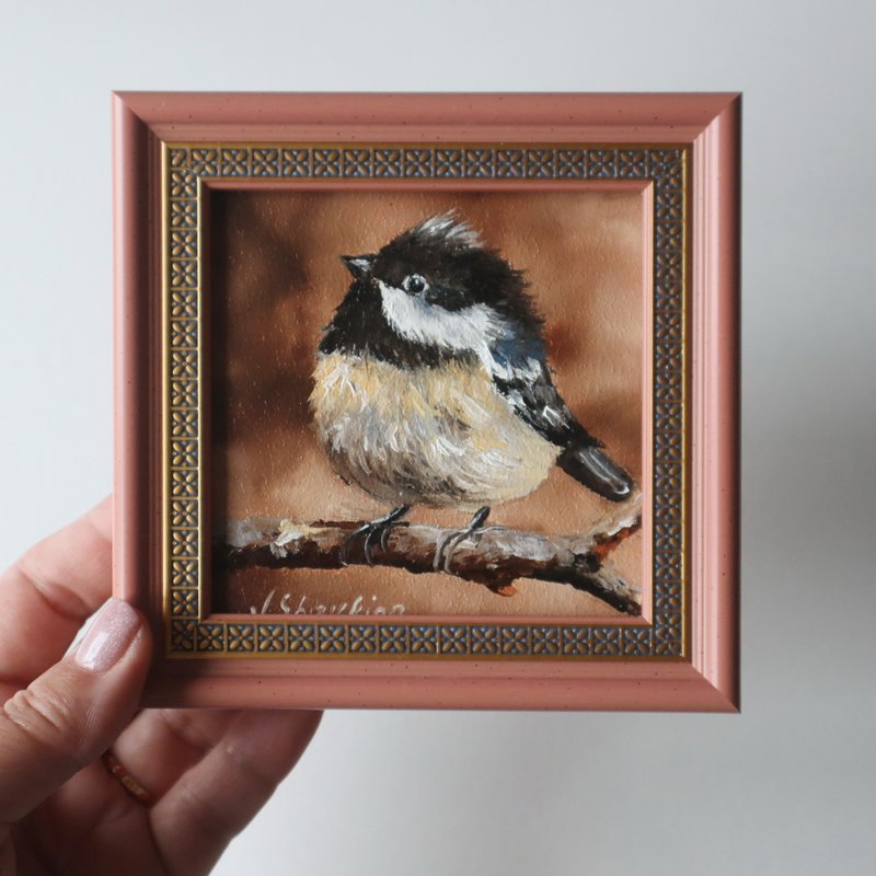 Bird Original Oil Painting Framed,  Miniature Artwork - ตกแต่งผนัง - วัสดุอื่นๆ 