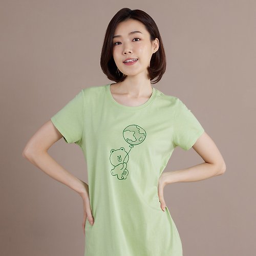 YVONNE COLLECTION以旺傢飾 熊大氣球網印短袖洋裝-若草綠