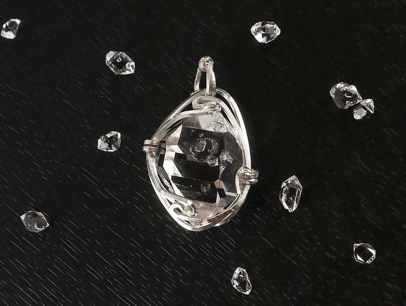 Edith & Jaz • Herkimer Diamond Wire Wrapped Pendant - Necklaces - Semi-Precious Stones Transparent