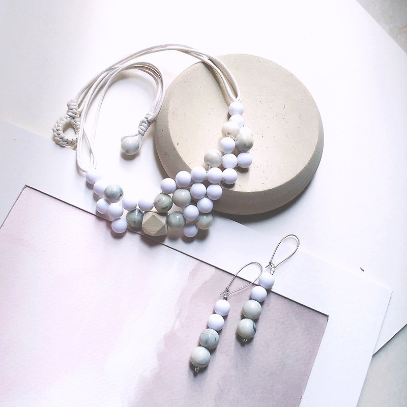 泡泡簡約系列 白色與雲石紋珠子頸鏈項鏈頸鍊項鍊及耳環 客製化