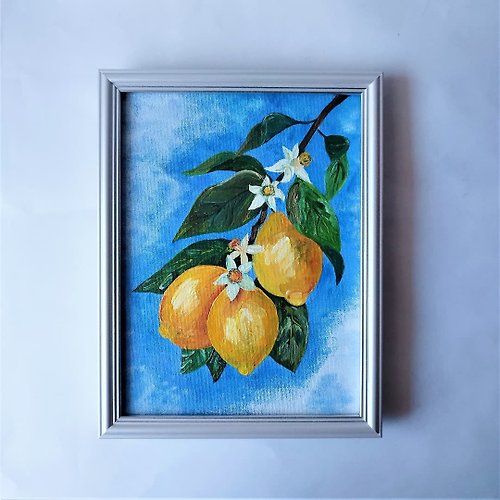 Artpainting 檸檬是一件藝術品。檸檬樹原畫。帶有水果畫的廚房牆壁裝飾