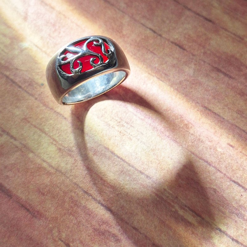 【比法一生】純銀リング—蔓延 925スターリングシルバー ハンドメイドアクセサリー - リング・指輪 - シルバー レッド
