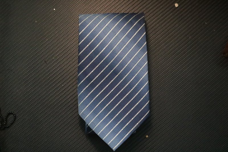 Blue pinstripe silver silk tie gentleman gift support embroidery