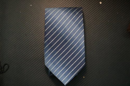 壞紳士 藍色細條紋銀線真絲領帶紳士禮物支持繡字