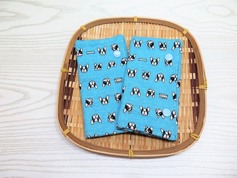 Fighting dog (light blue) / 2 in (one pair): Japan six layers of yarn non-toxic hand-held double-sided harness towel. - Bibs - Cotton & Hemp Blue