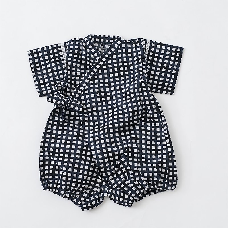 日本製 甚兵衛羽織 黑格 - 嬰兒連身衣/包被/包巾 - 棉．麻 