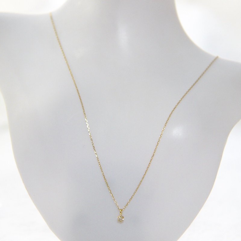 K18YG single diamond necklace 0.05ct 18k yellow gold 6 claws delicate small - Necklaces - Diamond Gold