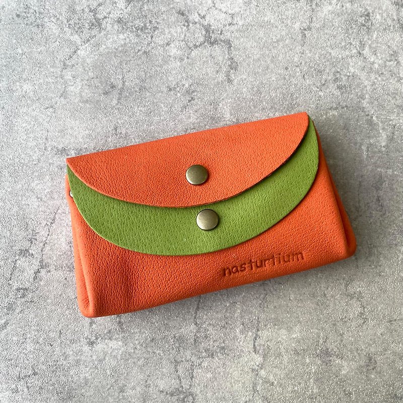 Small pigskin wallet orange x green - Wallets - Genuine Leather Orange
