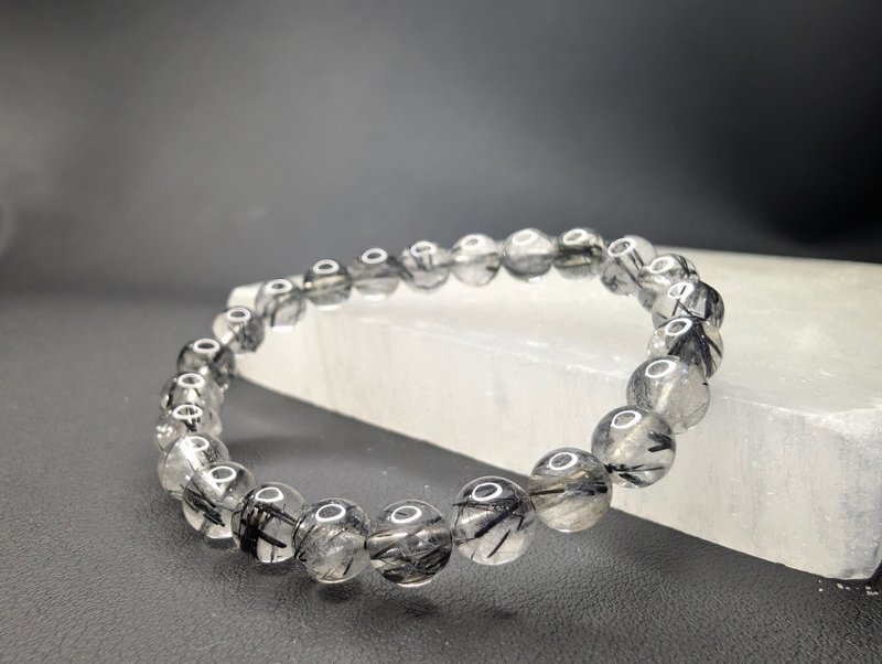 黑髮晶 Black Rutilated Quartz 手串 手鍊 天然水晶 7.5mm - 手鍊/手環 - 水晶 