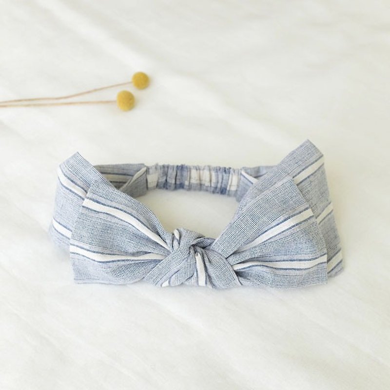 Bowknot wide band. Light blue and white stripes - Hair Accessories - Cotton & Hemp Blue
