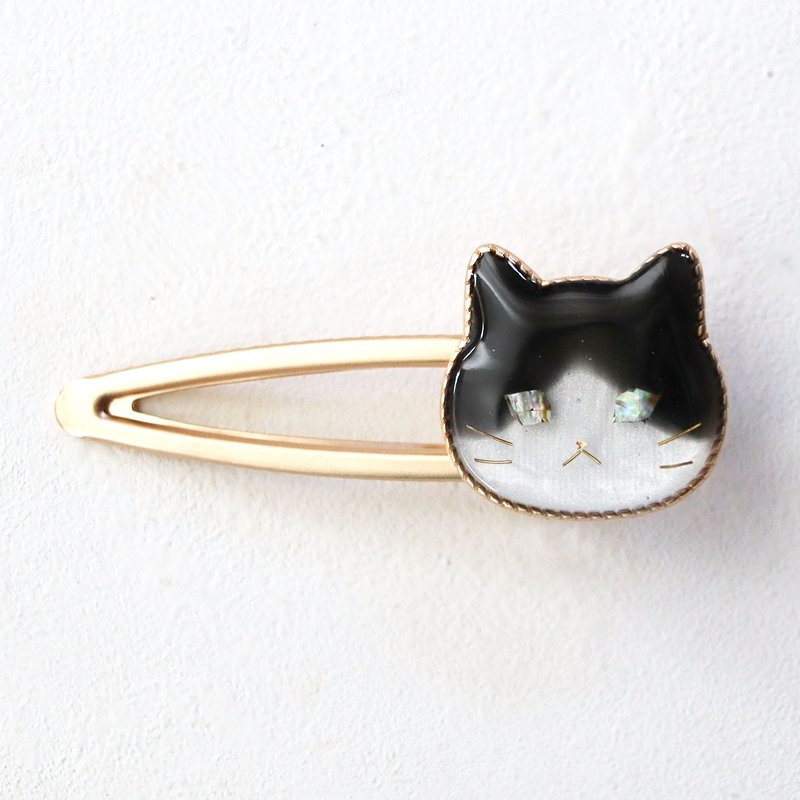 Cat hair clip with sparkling eyes - Hachiware-san mother-of-pearl style, bicolor cat, Hachiware cat, multi-clip - Hair Accessories - Resin Black