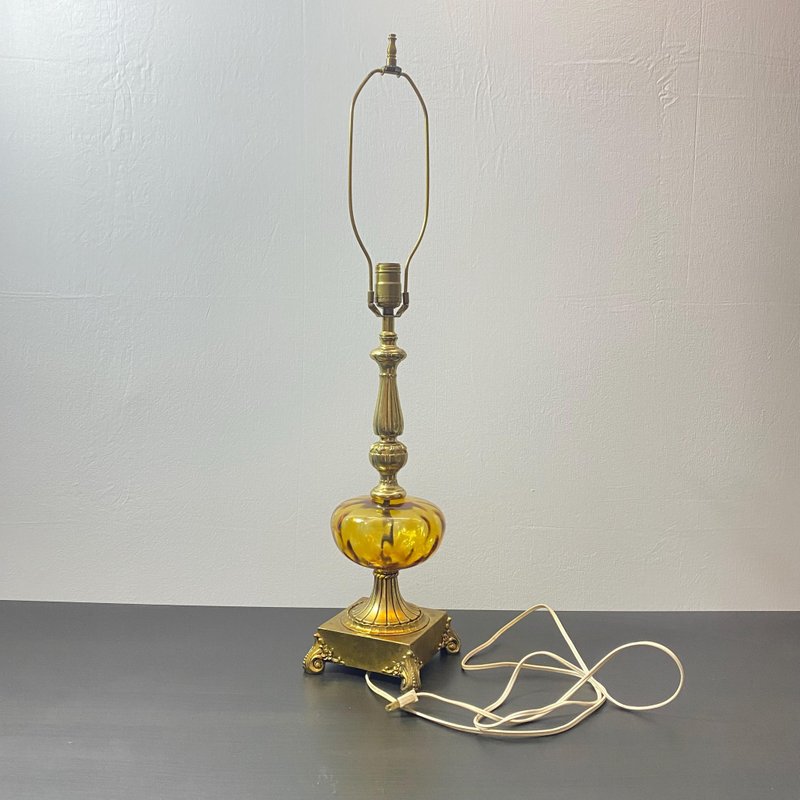 Vintage Brass Glass Table Lamp, Tall Electric Stiffel, Golden Color, Working - Other - Copper & Brass Gold