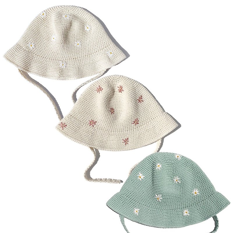 [BABY] FLOWER embroidery tulip hat crochet hat - หมวกเด็ก - ผ้าฝ้าย/ผ้าลินิน ขาว