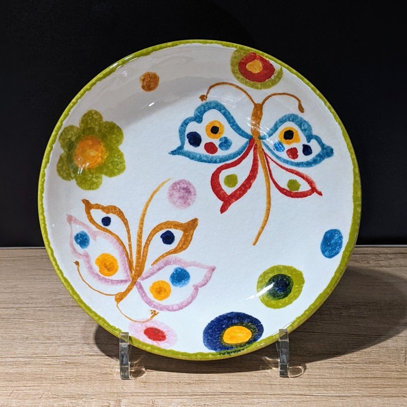 Italian Handmade Pottery-POP Pop Art Deep Plate 21cm (Butterfly) - Plates & Trays - Pottery Multicolor