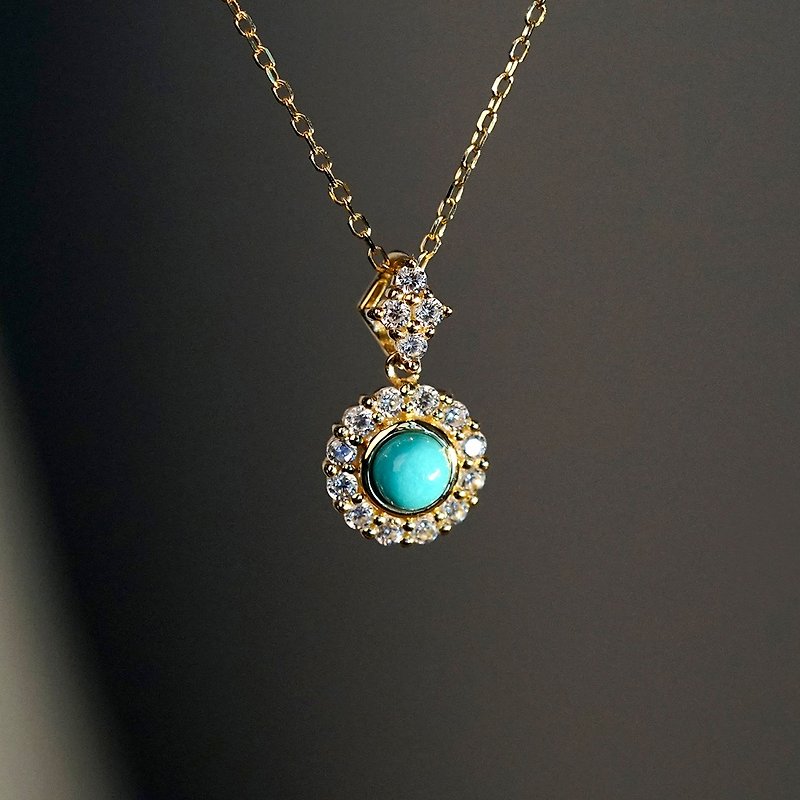 9K gold beauty pine clavicle chain VISHI original original ore US turquoise zircon slender necklace female - Necklaces - Other Materials 